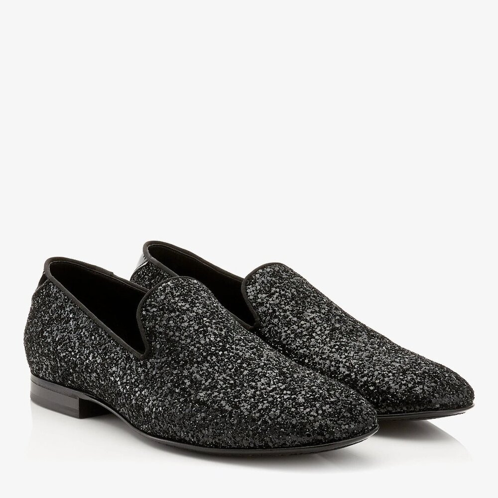 Jimmy Choo Men's Thame Black Coarse Glitter Fabric Slipper, Size 43 (10 US)